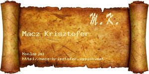 Macz Krisztofer névjegykártya